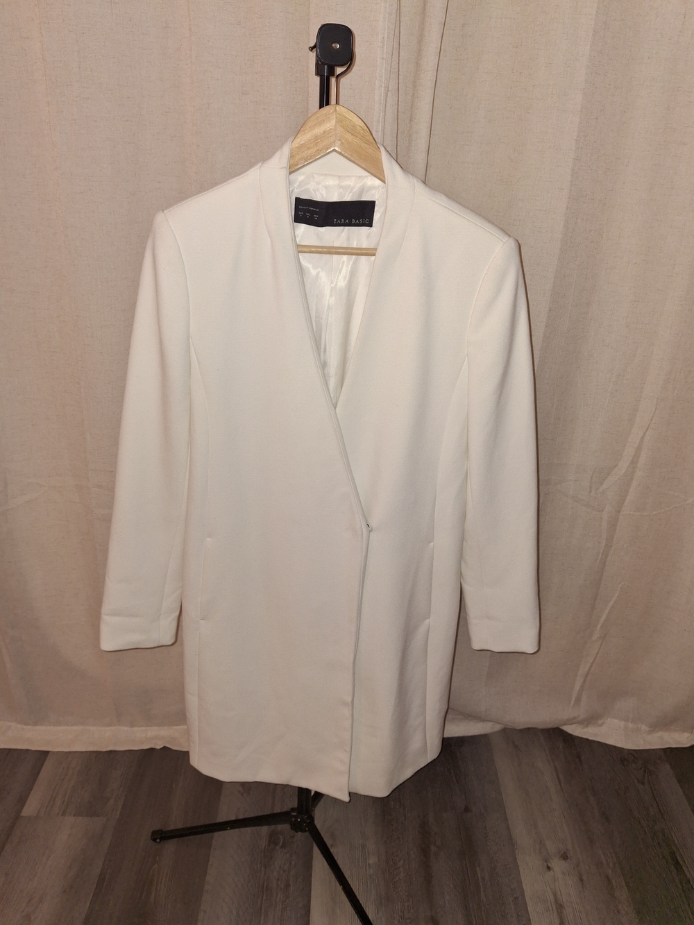 Zara Woman White Longline Collarless Coat